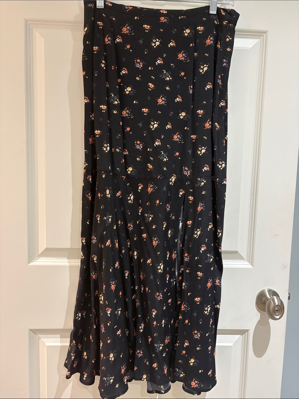PAIGE Black Floral Maxi Skirt with Orange and Cream Blooms